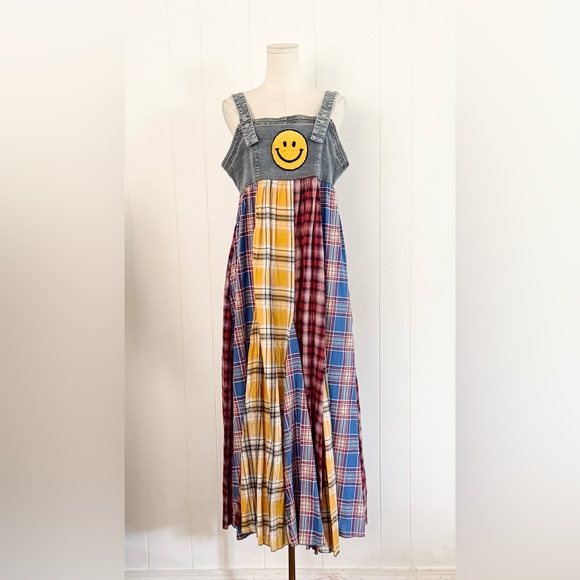 Dressed in Lala Walking On Sunshine Overall Dress NWT Size XL Plaid Panel Denim - Picture 10 of 15